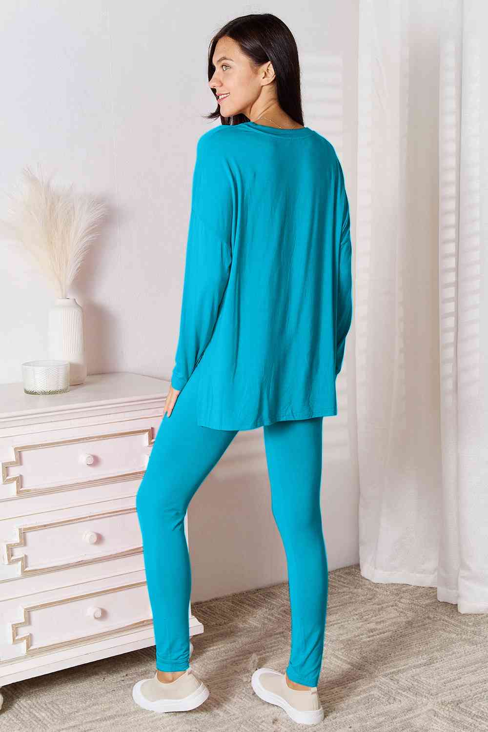 DND V-Neck Soft Rayon Long Sleeve Top and Pants Lounge Set